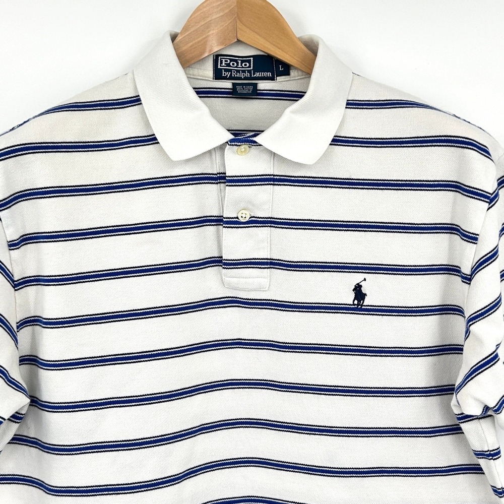 Polo Ralph Lauren Polo Shirt Mens Classic Preppy Golf Striped Logo Blue Large - Picture 4 of 8